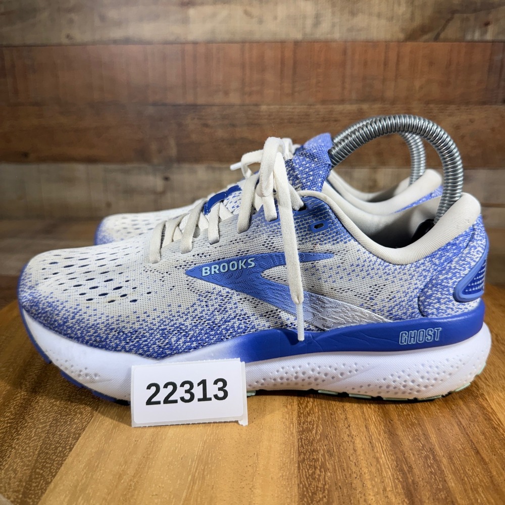 Brooks Ghost 16 Running Shoes Womens 7.5 Blue White Neutral Cushion 1204071B152